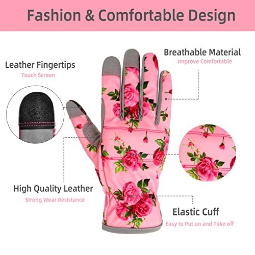 Leather Gardening Gloves for Women, Flexible Breathable Medium (Pack of 1) - Bild 2 von 7