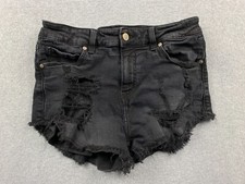 Eunina Lulu Women's Size S w27 Black Denim Distressed High Rise Cut-off Shortie