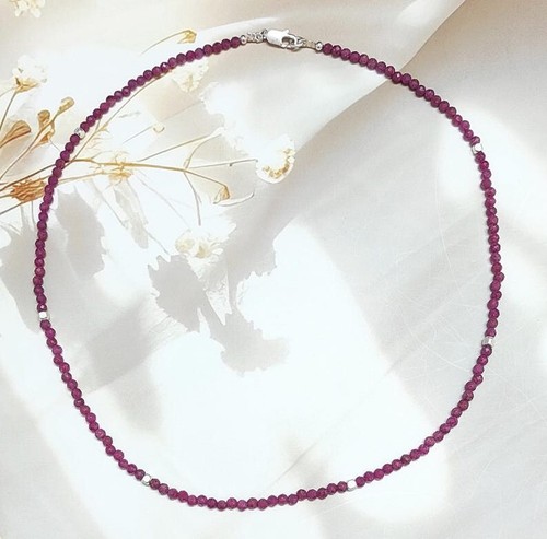 Genuine 2-3MM Ruby Faceted Rondelle Gemstone Beads Handmade Women Necklaces 18'' - Picture 2 of 14