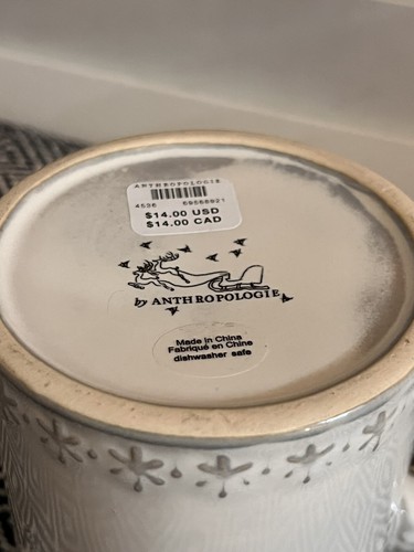Taza Anthropologie Snowcap Reactivo-Esmaltado Monograma H - Imagen 3 de 3