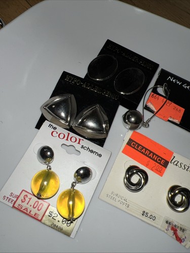 NWT VTG Silver Tone 10 Pair Chunky Statement Abstract Modern Mix Earrings 90s - Picture 2 of 6