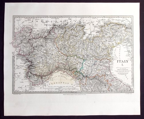 NORTH ITALY, GULF OF GENOA, GULF OF TRIESTE, original antique map, SDUK, 1844 - Picture 1 of 4
