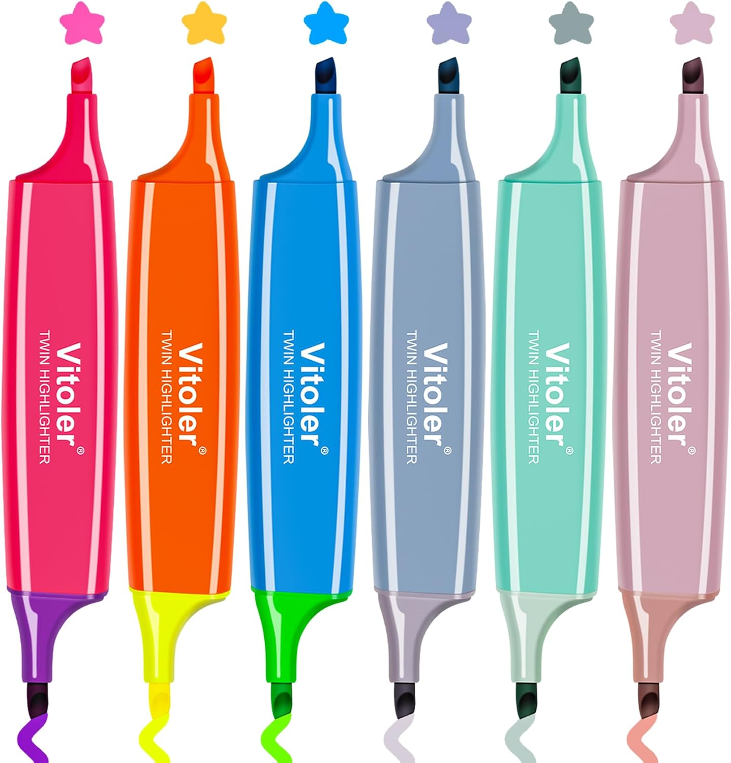 Highlighters Assorted Colors,Bible Highlighters,6 Pcs,12 Colors,Dual Tips,No Ble-image