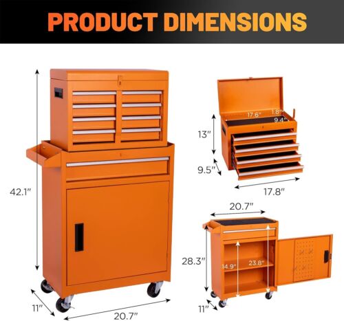 42" 5 Drawers Tool Cart on Wheels w/Cabinet,Multifunctional Rolling Tool Chest - Picture 6 of 58