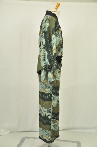 Vintage Japanese Kimono Wool Men’s Juban Black Brown Stripe Daimyo's-procession - Picture 18 of 22