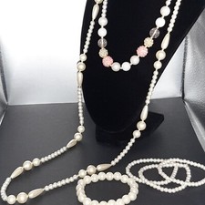 Women Jewelry Set 2 Necklaces Faux Pearl  1 Beaded And 4 bracelets