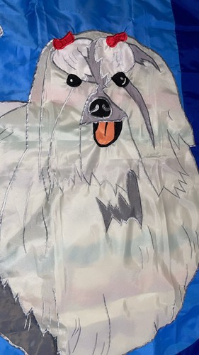 Maltese Dog Evergreen 1999 Vintage House Garden Flag 47x32 Rare Blue New No Tags - Picture 2 of 9