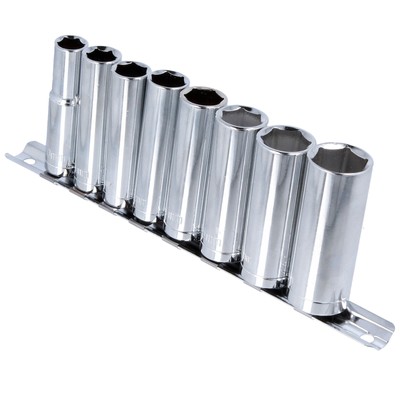 9pc 3/8'' DEEP DRIVE SOCKET SET & HOLDER Metric 10-19mm Wall Mountable Rack Kit