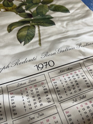 Vintage 1970 Linen Calendar Wall Hanging Kitchen Rose Flower 13.75 x 22 - Picture 8 of 13