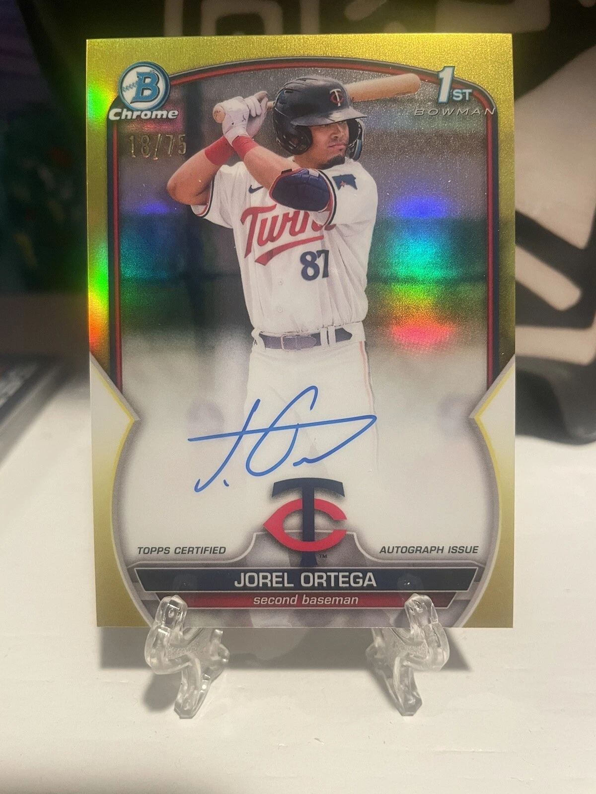 Jorel Ortega Auto 2023 Bowman Chrome /75 True Yellow Refractor 1st