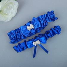 Satin Royal Blue Wedding Garter Belt Set Plus Size Garters for Bride Leg Garter