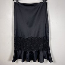 Vintage Cache' Luxe Black Satin Skirt W Bead Work Lace Size 4 NWT