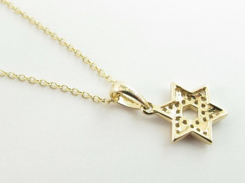 14k Yellow Gold Jewish Star Of David Diamond Necklace 16" 18" 20" - Picture 8 of 9