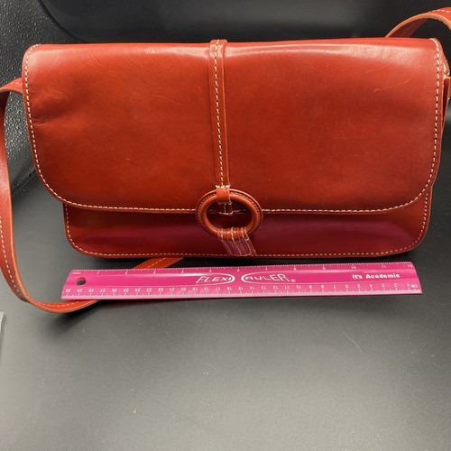 Vtg Fossil Purse Shoulder Bag Cognac Red Leather Handbag 12” W Pocketbook - Picture 12 of 24