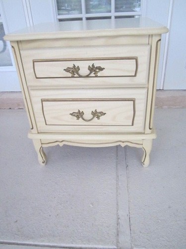 Henry Link Style Two Drawer Vintage French Provincial Nightstand Ivory      - Picture 2 of 10