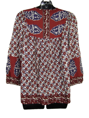 Lucky Brand Red Purple Multi Peasant Blouse Top Small 3/4 Sleeve V Neck - Picture 4 of 8