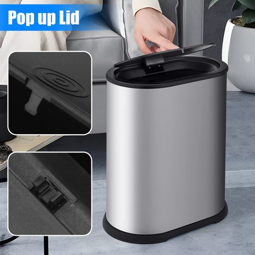 Stainless Steel Bathroom Trash Cans 1.8 Gallons Small Garbage Can with Pop up... - Picture 3 of 6