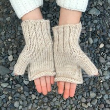 Alpaca Gloves - Girls' Beige Fingerless Armwarmers, Fair Trade, Made in Chile