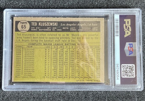 1961 Topps Baseball TED KLUSZEWSKI #65 PSA EX-MT 6 - Picture 11 of 12