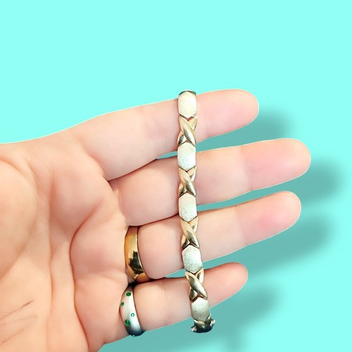 FAS Sterling Silver Two Tone 925 Bracelet 7.5in Vintage Bar Link - Picture 2 of 7