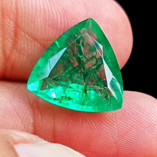 CERTIFIED Natural Muzo Colombian Emerald 6-8 Ct Loose Gemstone Trillion Shape - Picture 8 of 10