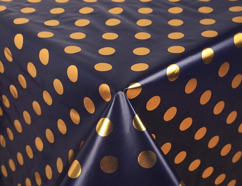 Abwischbare Tischdecke Vinyl Kunststoff ECKIG RUND gepunktet gold blau 150 cm - Bild 1 von 8