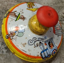 Vintage Tin metal Working Top, OHIO ART, CIRCUS TRAIN THEME