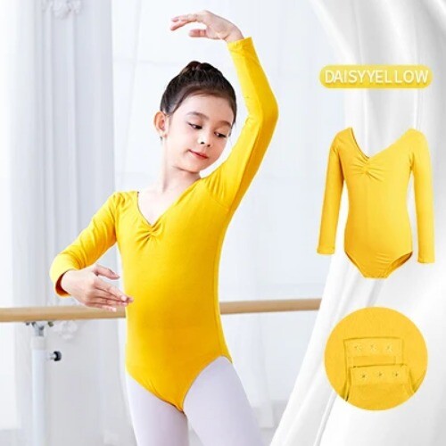 Girls Ballet Dance Costume Kid Long/Short Sleeve Cotton Kids Turnpakje Leotard - Picture 43 of 47