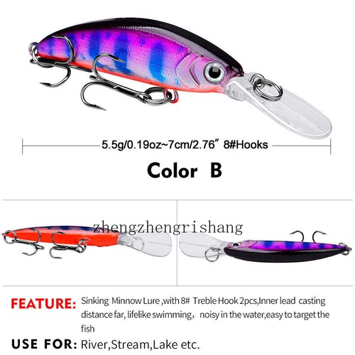 9Pcs sinking Trolling Bait Minnow Fishing Lure Bass Crankbait Tackle Wobbler 7cm - Picture 10 of 14