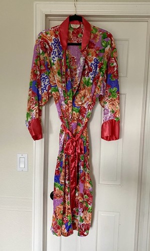 Vintage Victoria's Secret Gold Label Floral Long Robe M/L Satin Boho Kimono - Picture 4 of 14