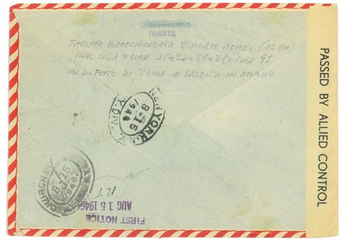 P2647 - ITALIA AMGVG , RACCOMANDATA , VIA AEREA PER N.Y. - 7.8.46 CENSURATA. - Imagen 2 de 3