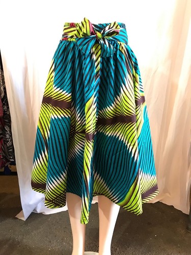 Women's Printed African Midi Skirt WITH POCKETS One Size + HEADWRAP - Picture 10 of 35