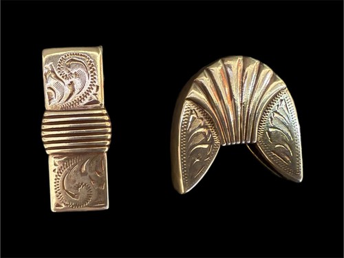 Taiwan ROC Silver Tone Buckle Keeper & End Tip Set Etched Vintage NEW - Picture 4 of 5