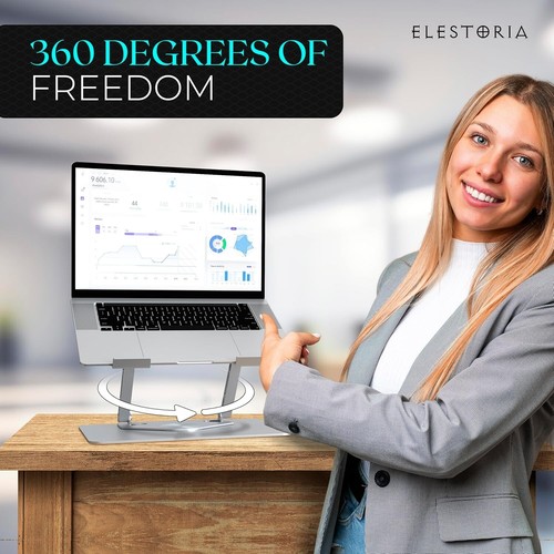 Elestoria 360 Rotating Laptop Elevation Stand Adjustable Foldable Heat - Silver - Picture 6 of 9