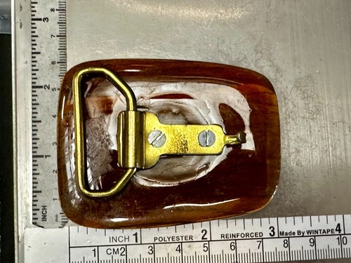 Exotic Handmade Mixed Wood Glossy Turquoise? Inlaid Vintage Artisan Belt Buckle - Picture 10 of 17