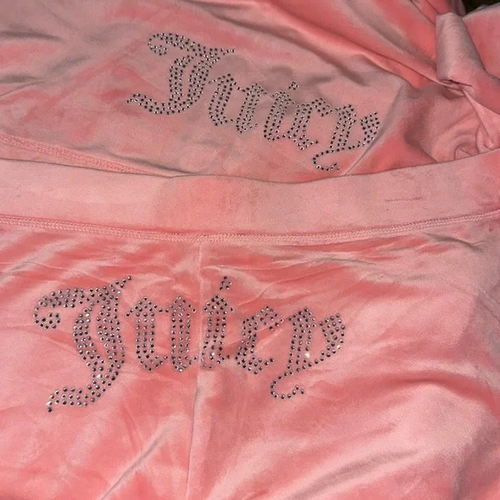 JUICY COUTURE Terciopelo Bling Chándal Sudadera con Capucha/Pantalón Conjunto Fresa Hielo Talla XL - Imagen 5 de 10