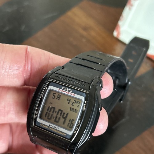 Casio W-201 Hombre 50m Negro Barril Digital Alarma Cronógrafo Reloj Cuarzo Original - Imagen 3 de 6