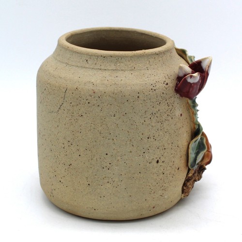 Studio Majolica Pottery Vase with 3D Lily & Leaves Signed Vase Planter - Picture 5 of 14