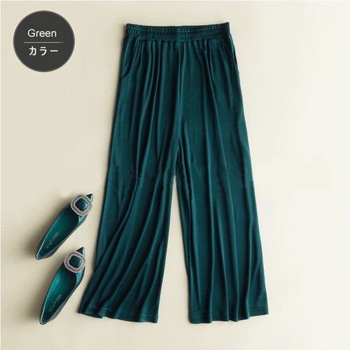 Womens Silk Knit Palazzo Pants Wide Leg Trousers Ankle Pants Elastic Waist - Picture 8 of 21