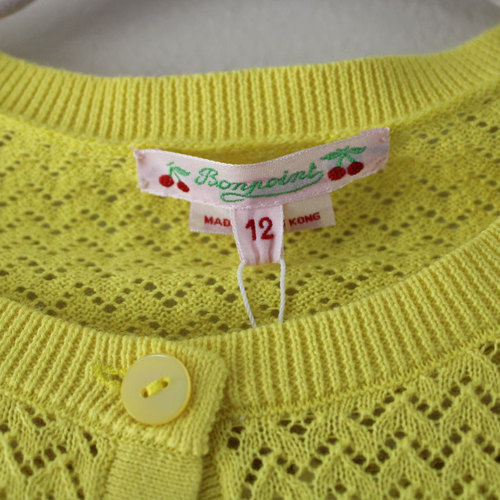 NWT Bonpoint Girls Button Front Long Sleeve Cardigan Sweater Yellow Crochet 12 - Picture 2 of 5