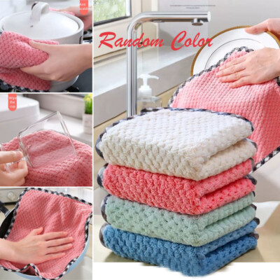 1PC Kitchen /& Dining Accessories Dish Towel Coral Velvet Cloth Washing Randomly