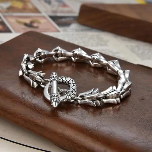 Real Solid 925 Sterling Silver Bracelet Dragon Bone Chain Bloody Mary 7.1"-8.7" - Picture 4 of 6