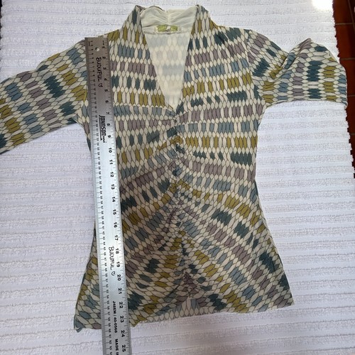 Weston Wear Women Ruched Front V-Neck Top Blouse Large Boho Geometric 3/4 Sleeve - Picture 8 of 8
