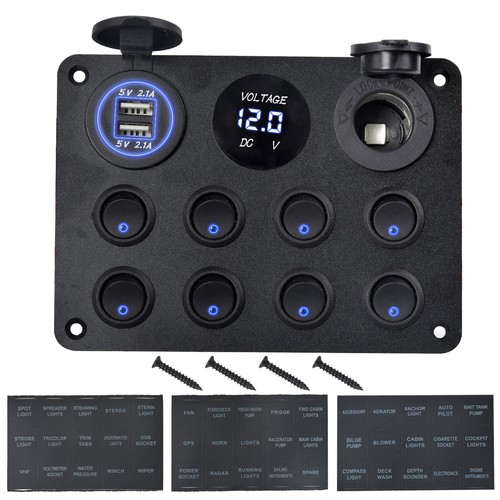 8 Gang 12V 24V Inline Fuse Box LED Switch Panel Dual USB Car Boat Truck Camper - Picture 9 of 14
