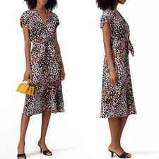 Veronica Beard Silk Amani Watercolor Button Up Midi Leopard Dress Size 6