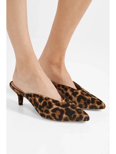 Loeffler Randall Juno Leopard Animal Print Mules w/Kitten Heels Size 8