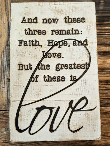 Home Décor Small Sign Faith Hope Love Distressed Farmhouse Shabby Chic White - Picture 4 of 5