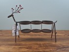 Pier 1 Rustic Metal Reindeer 3 Hole Jar Holder for Utensils or Candles Rare NOS