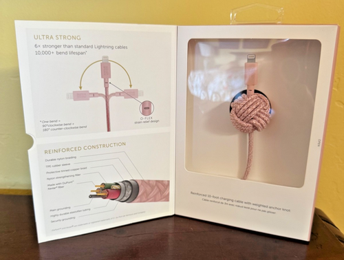 NIB Native Union Night Cable USB-A Cable 10ft Rose Pink for Apple iPhone iPad - 第 2/5 張圖片