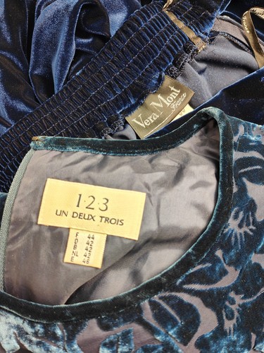 Outfit Set Samt Maxirock blau Top Oberteil Ausbrennersamt Blumen Vera Mont - Picture 12 of 12
